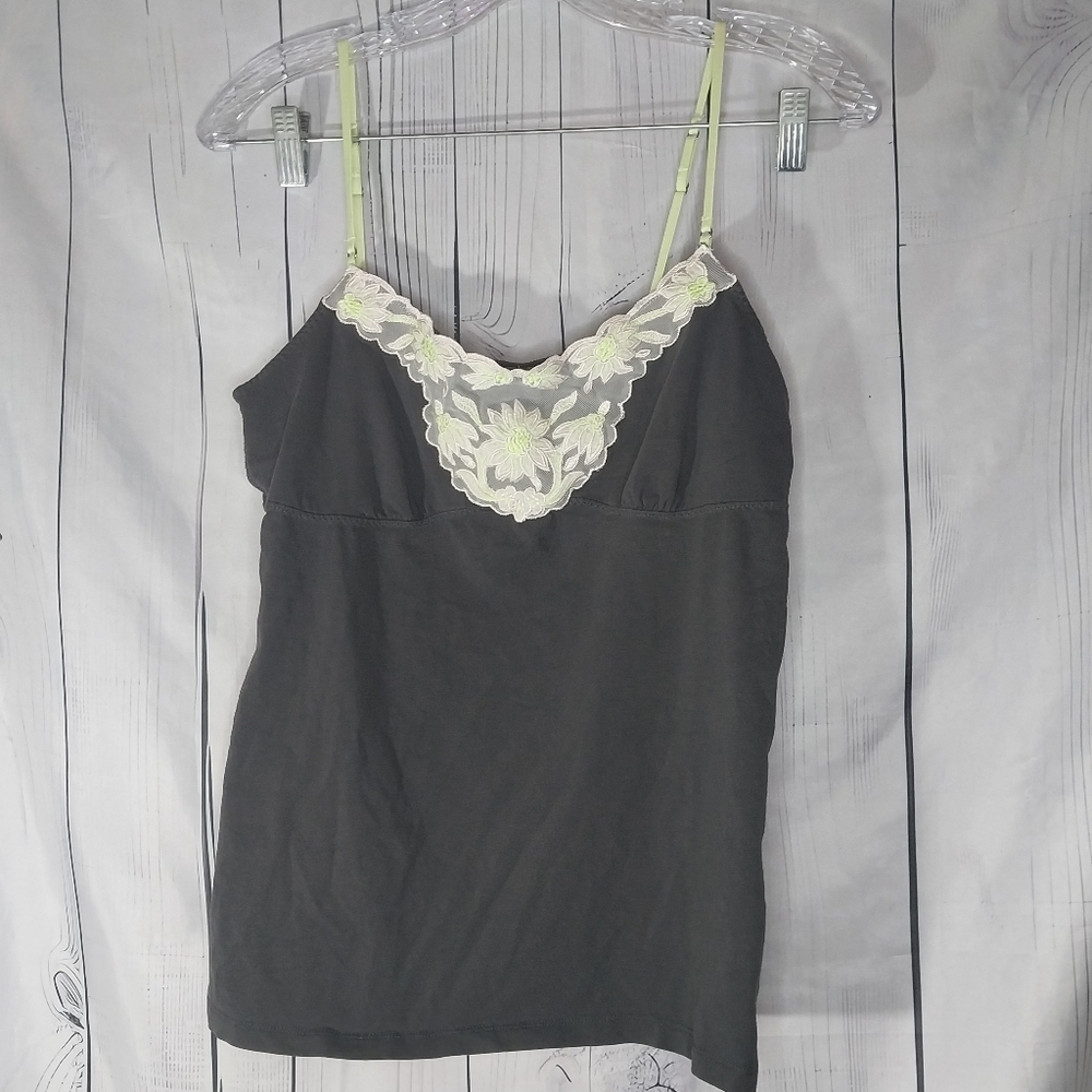 American Eagle Vintage Lace Trim Embroidered Neon Green Y2K 90's Cami